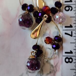 Purple Faux Crystal & Goldtone Statement Vintage Necklace EUC